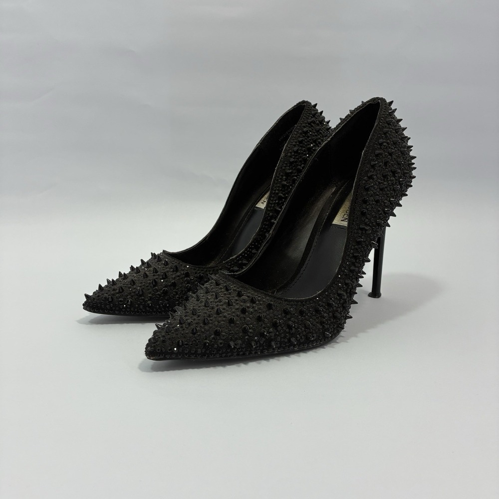 Steve Madden Women's Black Faux Leather Studded Spiked Pointed Toe Pumps 5.5/6